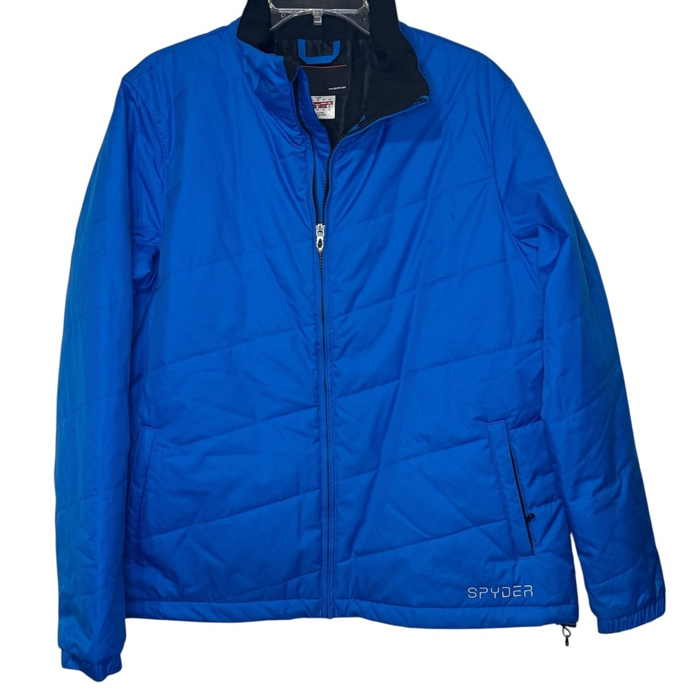 Spyder Womens Puffer Jacket Full Zip Lined Quilted Zip Pockets Outdoor Blue 12